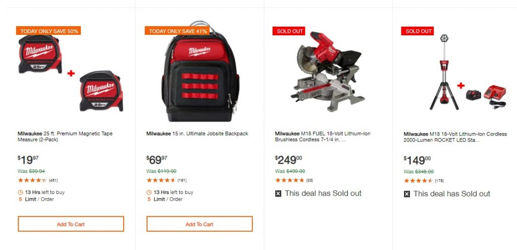 Home Depot TODAY ONLY Up To 50 Off Select Milwaukee Tools DEAL OF