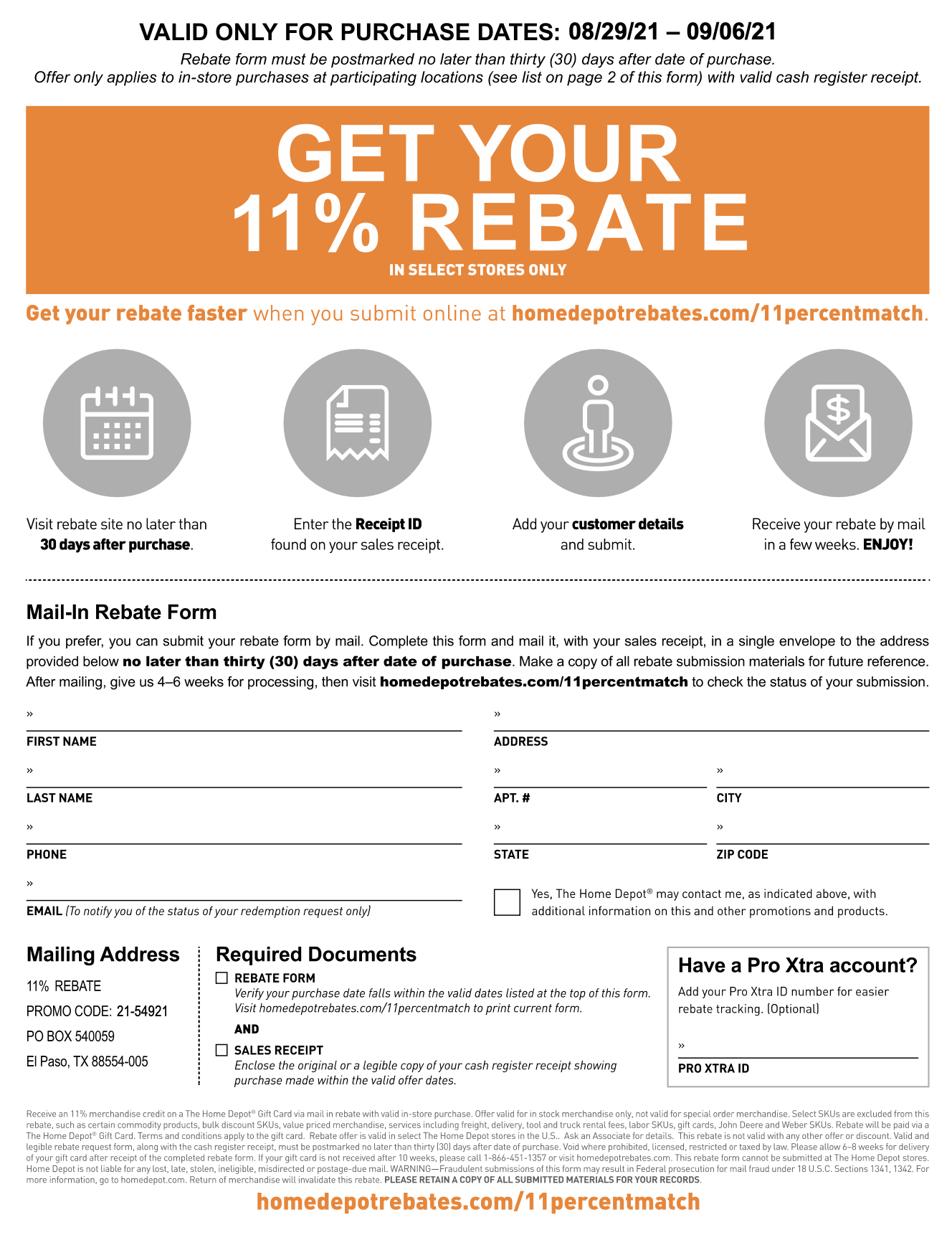 Home Depot Rebate Form Printable Rebate Form 11Rebate