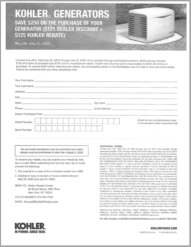 Kohler Generator Rebate Meyer Electrical Services Inc 